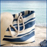 beach bag, hat, flipflops