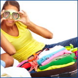 girl wearing snorkel mask and packing