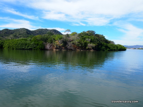 anchored near the mangrove island in the lagoon